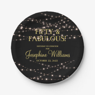 50 jaar en Fabulous Birthday Black Gold Papieren Bordje