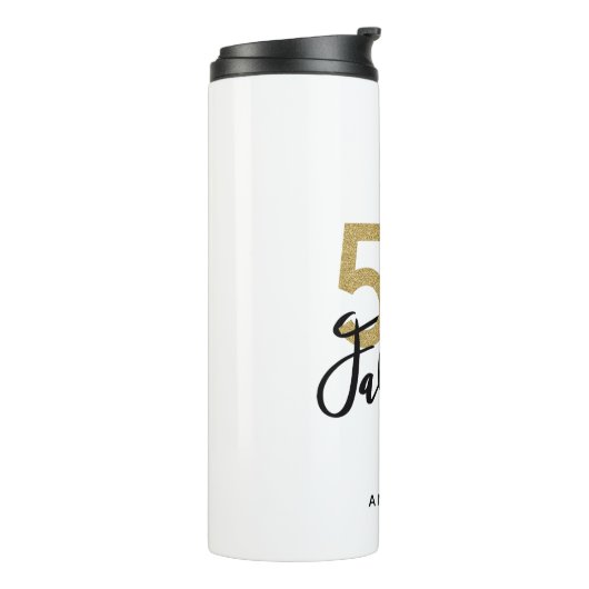 50 jaar en geweldige verjaardag  thermosbeker (Gedraaid links)