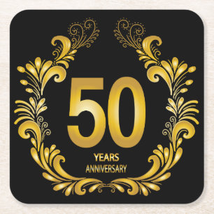 50 jaar Gold Glitter Jubileum Vierkante Kartonnen Onderzetter
