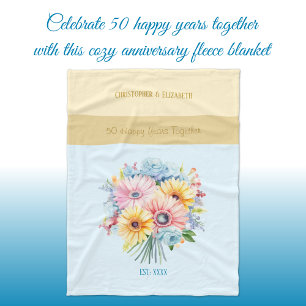 50 jaar gouden jubileum bloemen blauw fleece deken