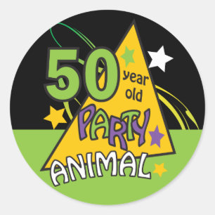 50 jaar oud feestdier   50e verjaardag ronde sticker