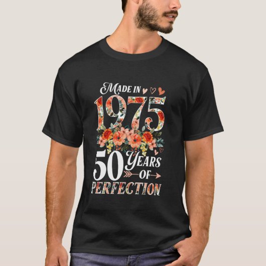 50 jaar oud gemaakt in 1975 Floral 50ste verjaarda T-shirt (Voorkant)