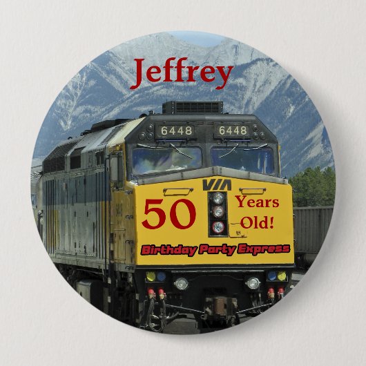 50 jaar oud, Railroad Train Birthday Button Pin (Voorkant)