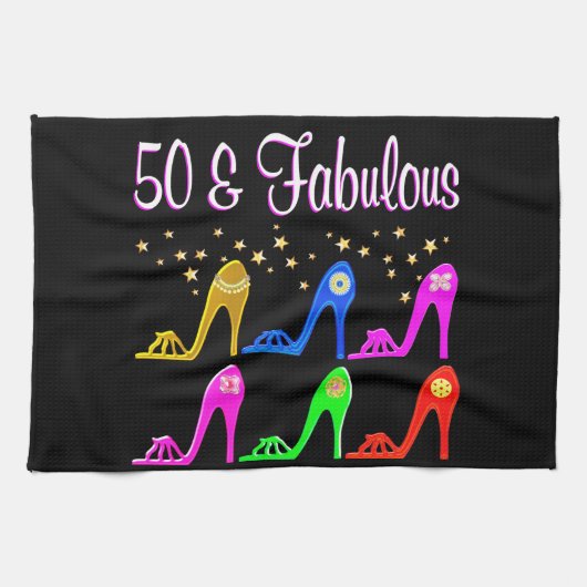 50 JAAR OUDE STILETTO QUEEN THEEDOEK (Horizontaal)