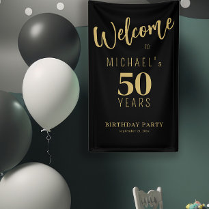 50 jaar verjaardag naam gepersonaliseerd zwart gou spandoek
