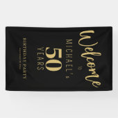 50 jaar verjaardagsnaam gepersonaliseerd zwart gou spandoek (Horizontaal)