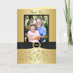 50-jarig jubileum Black Gold Floral bedankkaart
