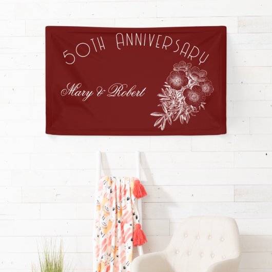 50-jarig jubileum - bordeauxrood en wit spandoek (Insitu)