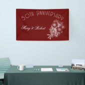 50-jarig jubileum - bordeauxrood en wit spandoek (Beurs)