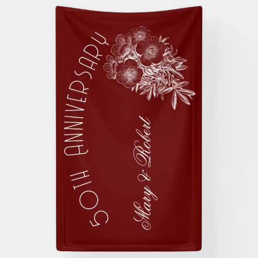 50-jarig jubileum - bordeauxrood en wit spandoek (Verticaal)