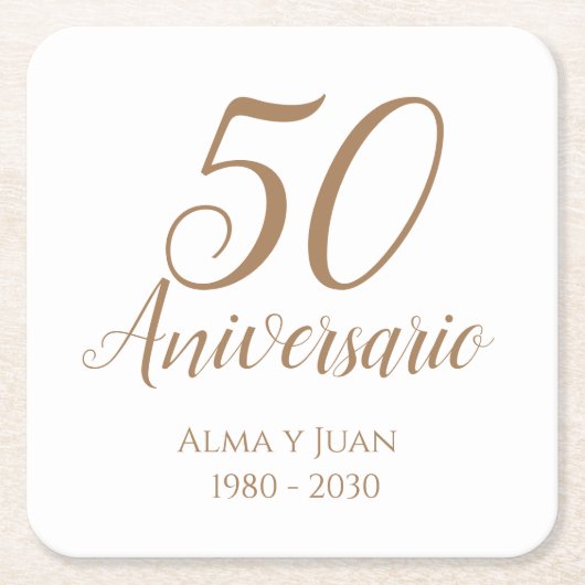 50-jarig jubileum Spaanse verjaardag papieren onde Vierkante Kartonnen Onderzetter (Voorkant)