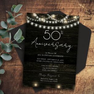 50-jarig jubileumfeest Rustic houten lichten Kaart