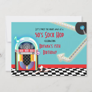 50-jarige Jukebox Dance Party Sock Hop Red Invitat Kaart