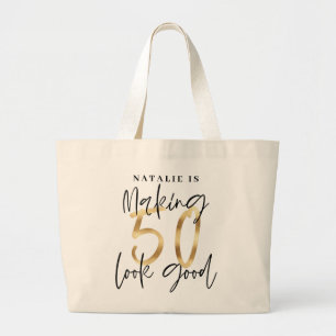 50-jarige verjaardag gepersonaliseerd goud maken grote tote bag