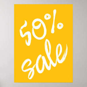 50% Korting Bord, 18x24 Geel Korting Poster