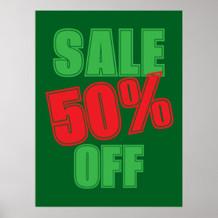 50% Korting Bord, Groen en Rood Kerst Korting Poster