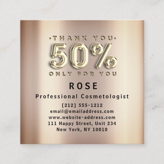 50% korting Logo Dank u Roos Gold Afsprakenkaartje (Voorkant)