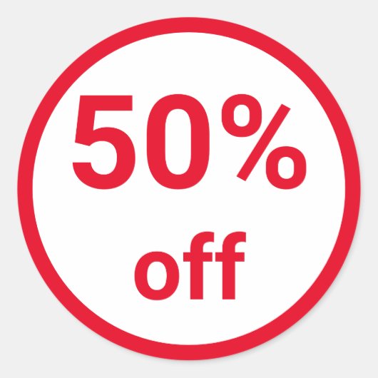50% korting op Bright Red Sale Ticket Ronde Sticker (Voorkant)