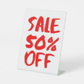 50% korting op verkoopbord in de detailhandel, bor reclamebord met voetstuk (Voorkant)