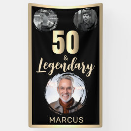 50 & Legendary 3 foto's 50ste verjaardag goud Spandoek