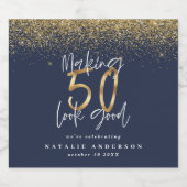 50 lijken een mooi blauw gouden verjaardagsfeest bier etiket (Enkel label)