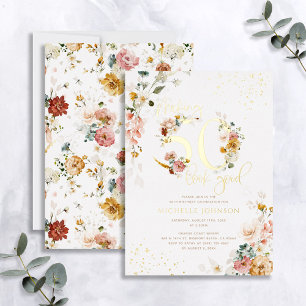 50-look Good Pink Floral Gold Folie Uitnodiging