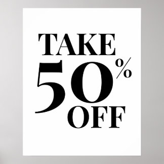 50% Off Sale Sign, Black and White Sale Poster