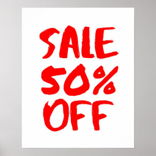 50% Off Sale teken, Rode Retail Store Signage, Gro Poster
