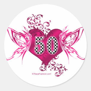 50 racecijfer vlinders ronde sticker