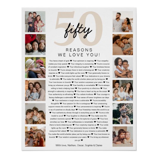 50 Reasons We Love You Birthday Keepsake Gift Perfect Poster (Voorkant)