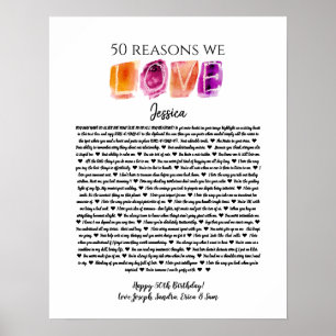 50 redenen die we van je houden omdat je verjaarda poster