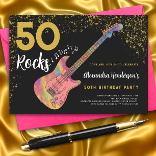 50 Rocks 50ste verjaardagsfeestje roze zwart goud Kaart