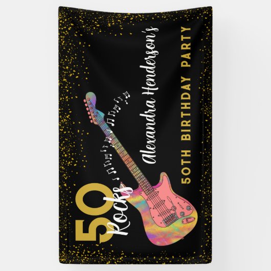 50 Rocks 50ste verjaardagsfeestje roze zwart goud Spandoek (Verticaal)