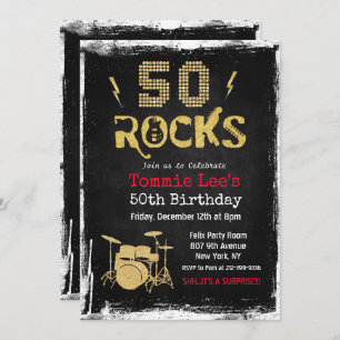 50 Rocks Rockstar Guitar 50th Birthday Invitation Kaart