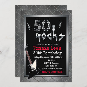50 Rocks Rockstar Guitar Invitation 50e anniversai