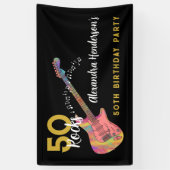 50 Rocks Verjaardagsfeest Roze gitaar Zwart en Gou Spandoek (Verticaal)