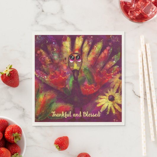 50 serviettes en papier Merci béni Whimsical Turqu (En situation)