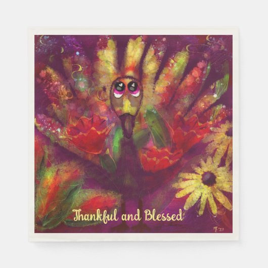 50 serviettes en papier Merci béni Whimsical Turqu (Devant)