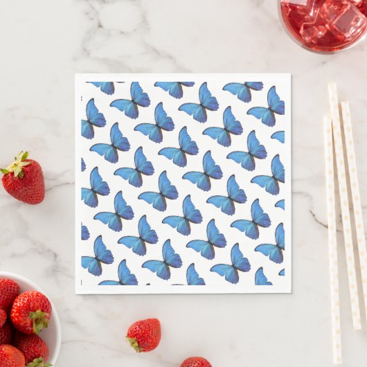 50 serviettes en papier - Papillons Morpho Bleus. (En situation)