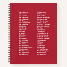 50 States Abbreviations – Red Spiral Notebook Notitieboek