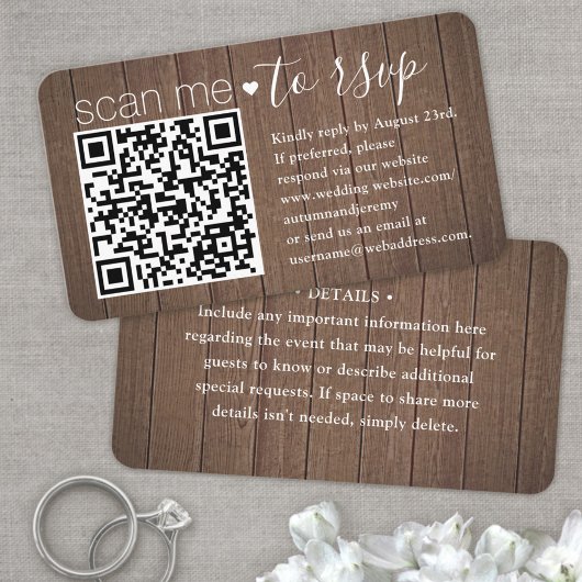 50 stuks Scan Me QR RSVP Bruine Nep Houten Enclosu Visitekaartje