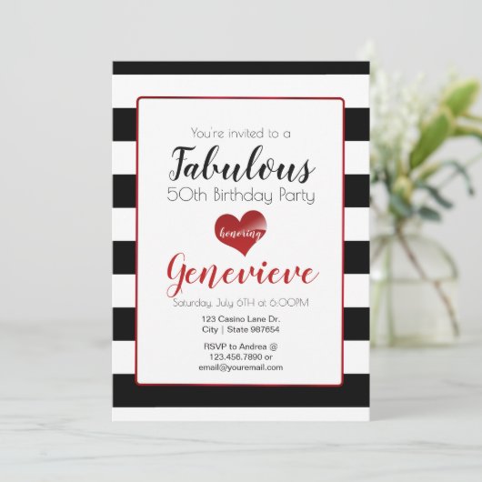 50 & Uitstekend | Black & White Stripes Verjaardag Kaart (Staand voorkant)