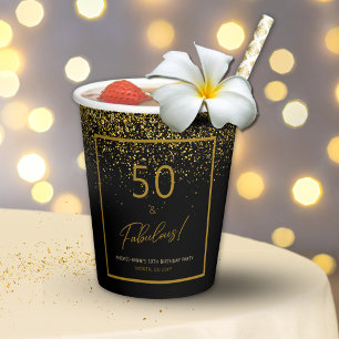 50 Verjaardag Goud Zwart Glitter Papieren Bekers
