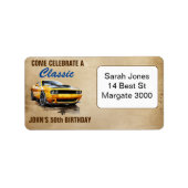 50 verjaardag klassieke gele spier auto etiket (Voorkant)