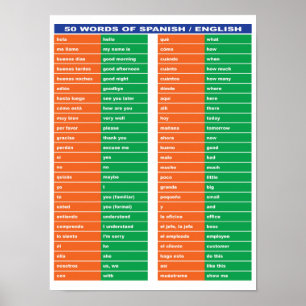 50 woorden Spaans / Engels Poster