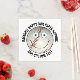 50 x Custom Baseball Party BLUE EYES Happy Face Servet