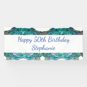 50e 50e Happy Birthday Party Blauw Abstract 2024 Spandoek