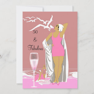 50e 50e Verjaardagsfeest Retro Diva Roze Art deco Kaart