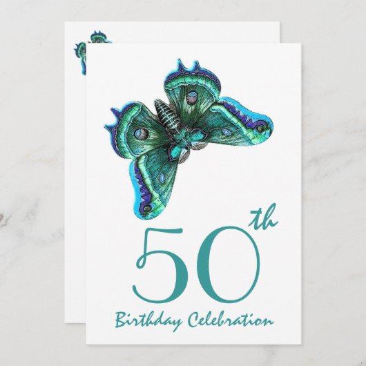 50e - 59e verjaardag van de uitnodiging tot Blauwg (Voorkant / Achterkant)