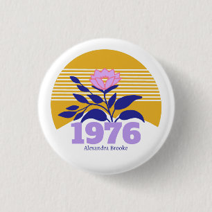 50e 60e verjaardag zon moderne retro naam Knop Ronde Button 3,2 Cm